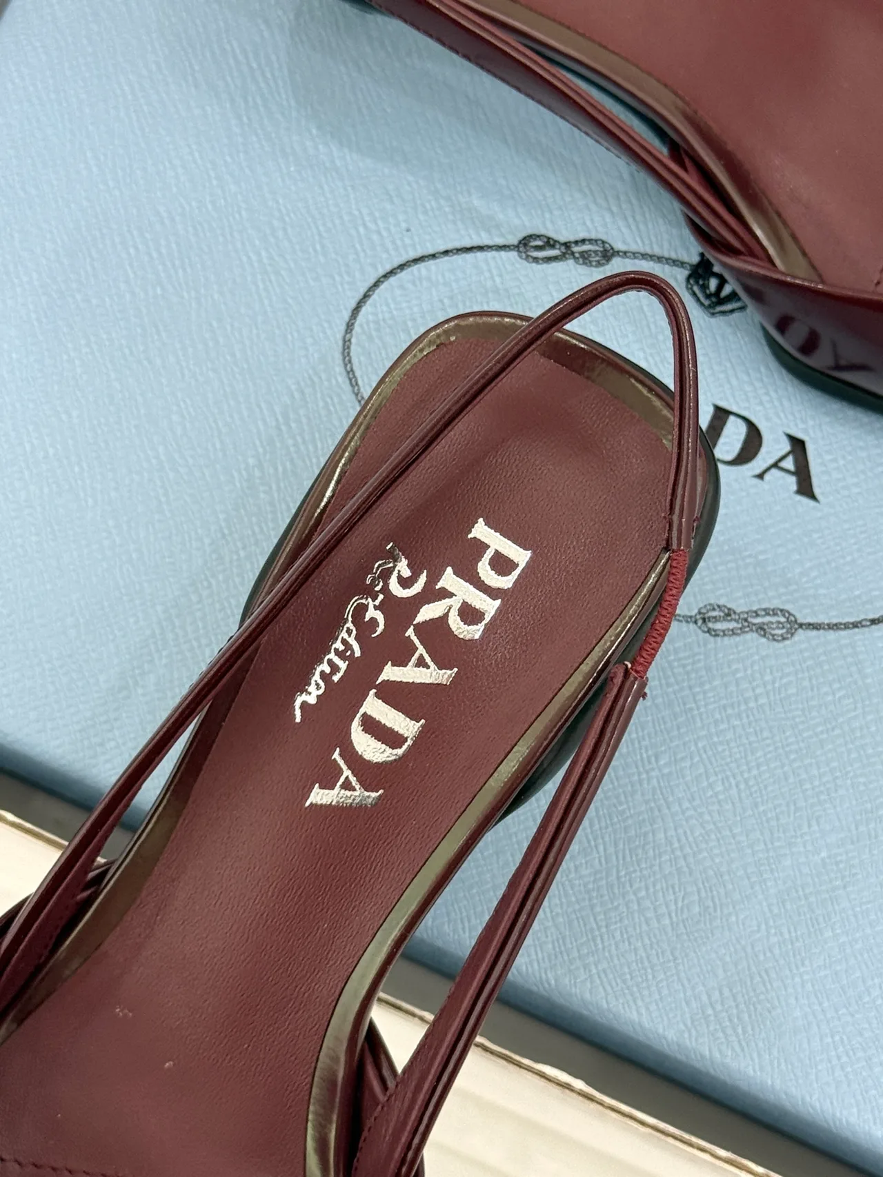 Prada Lambskin Pointed Slingback Pumps in Burgundy · view 8