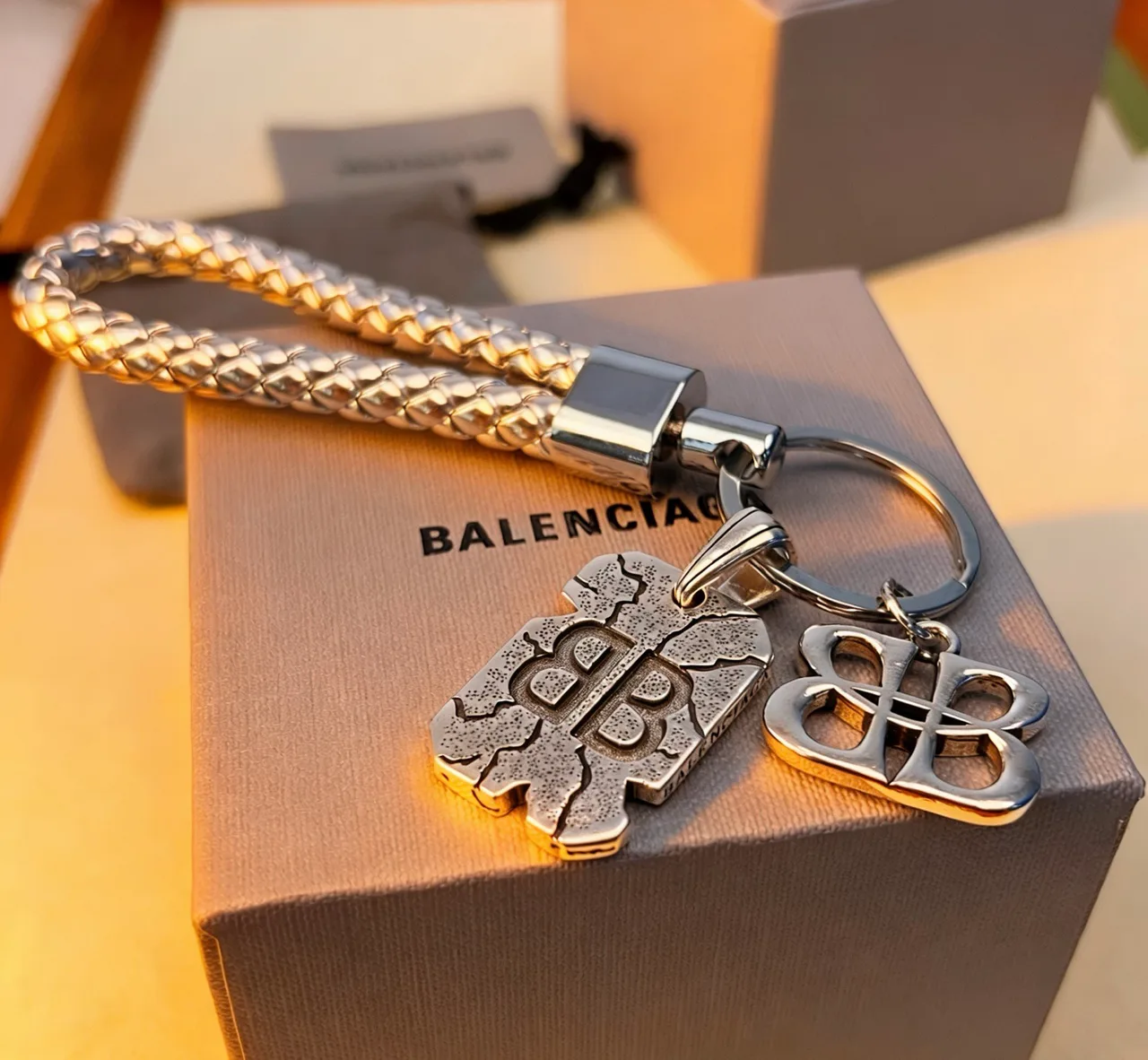 Balenciaga Braided strap key charm in Silver & Gold · view 2