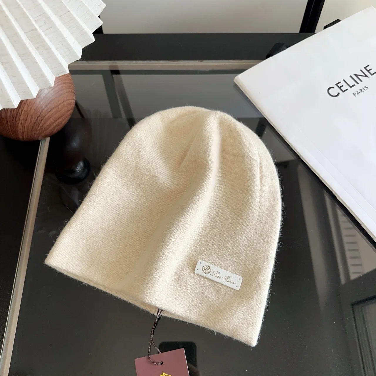 Celine Smooth Beanie in Cream · view 2