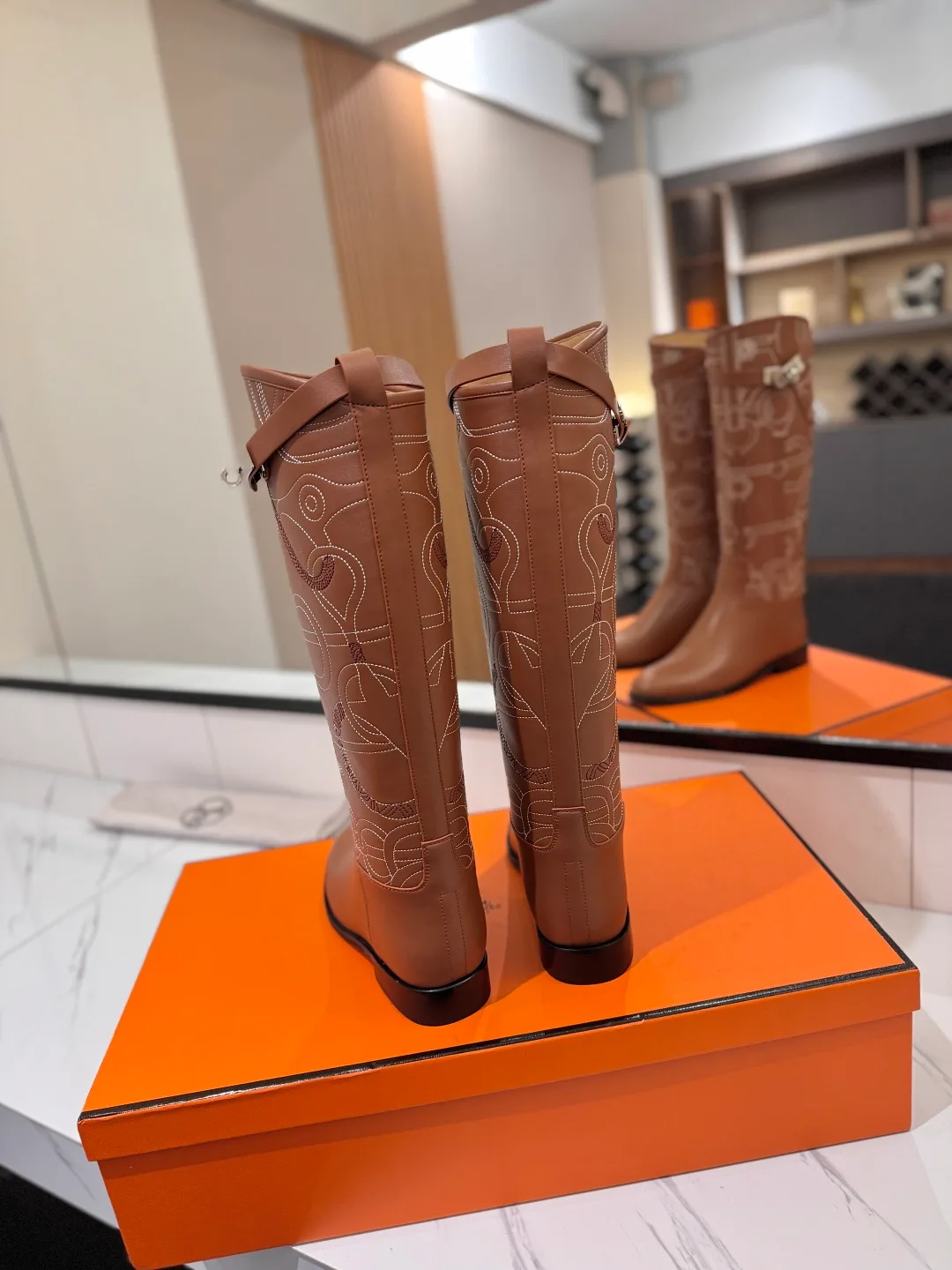 Hermes Cowhide Boots in Brown · view 5