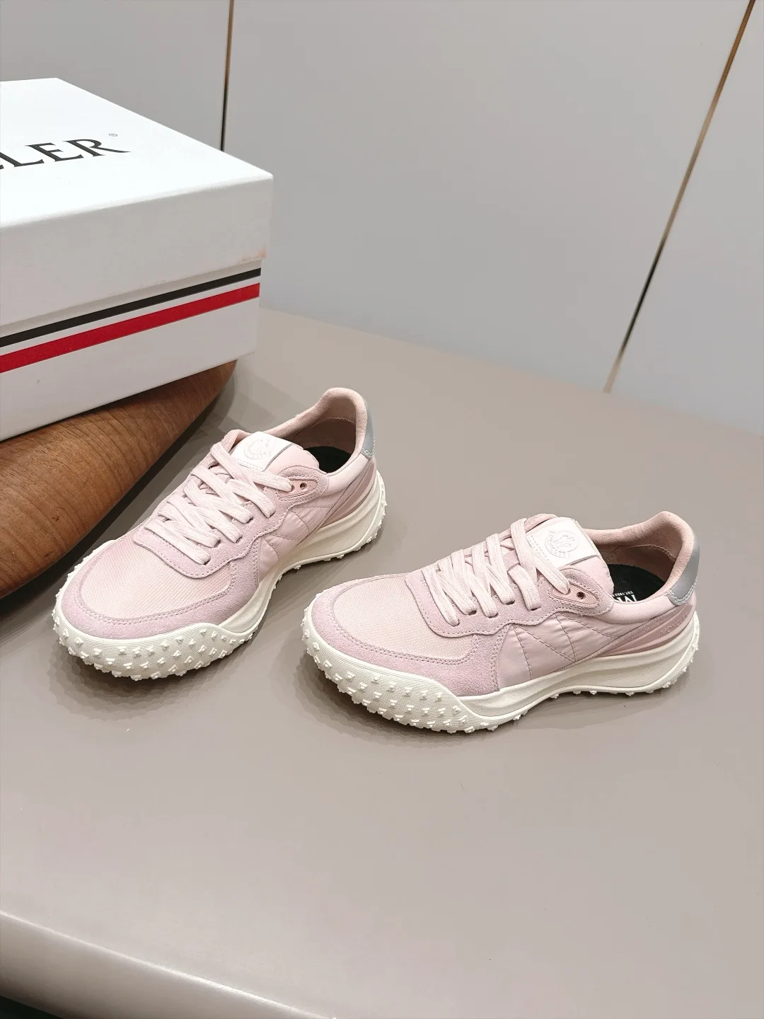 Moncler Suede Sneakers in Pink · view 3