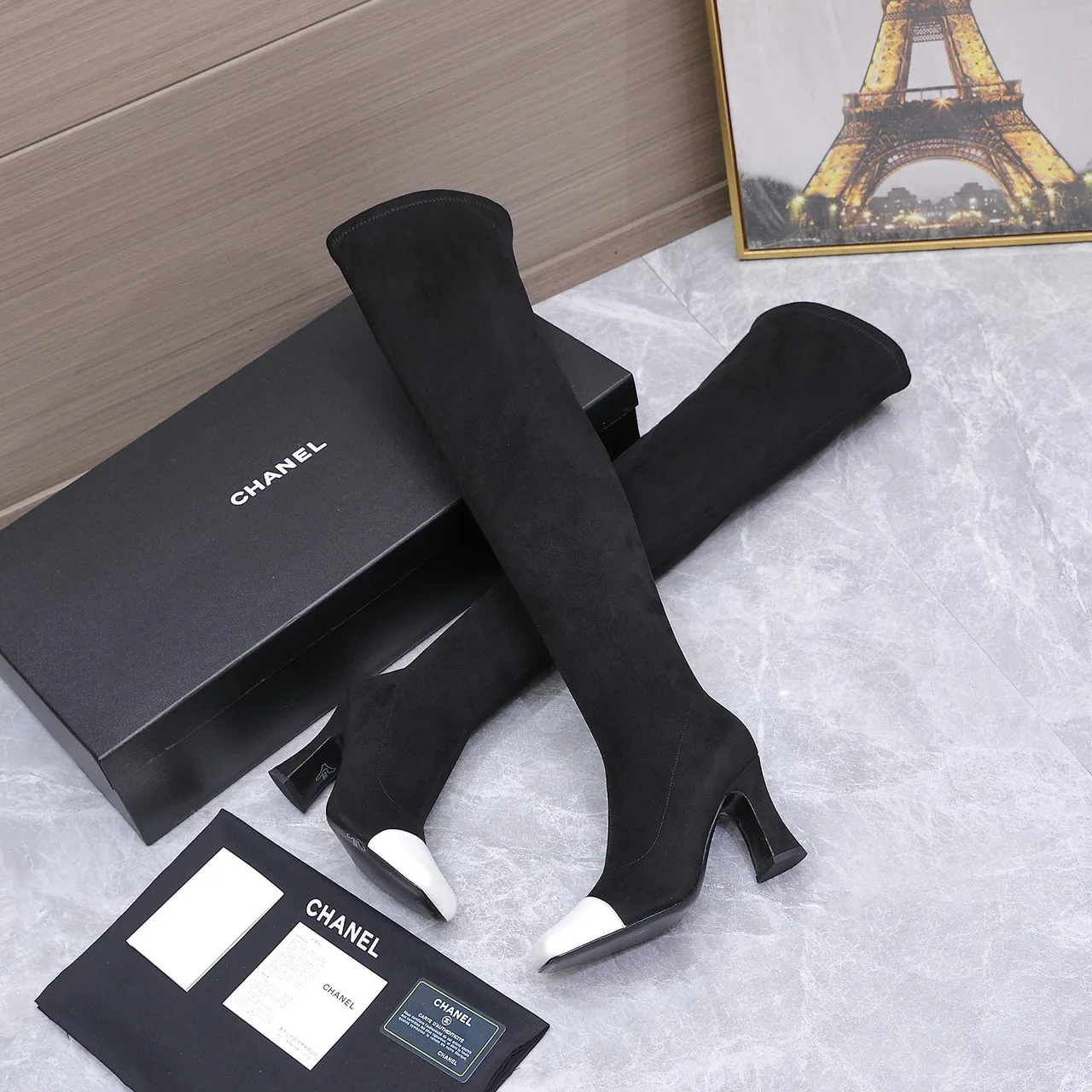 Chanel Cowhide Over-the-Knee Boots in Black · view 2