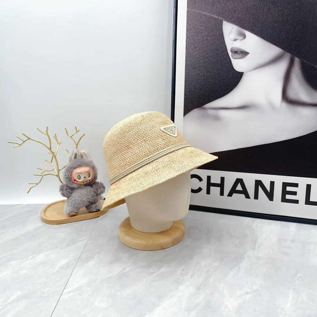 Prada Woven Crochet Bucket Hat in Beige · view 4