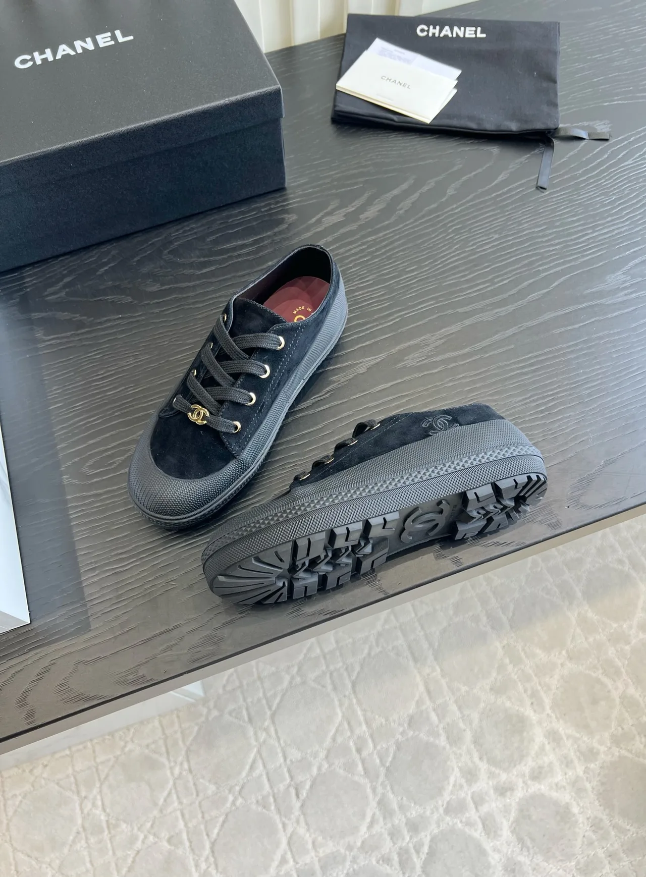 Chanel Suede-Look Sneakers in Black · view 4