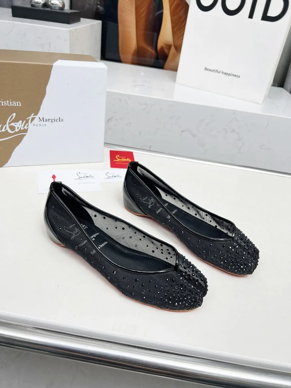 Christian Louboutin Sheepskin Glossy Pointed-Toe Split Toe Flats in Black · view 5