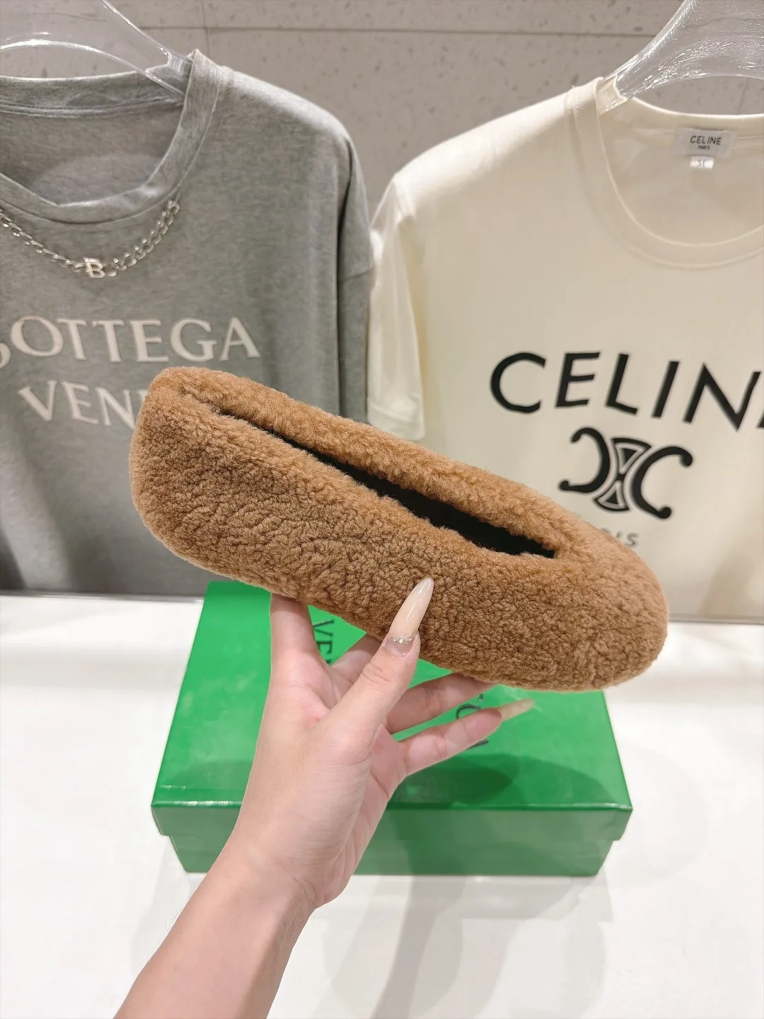 Round-Toe Fuzzy Slip-On Flats in Brown · view 5
