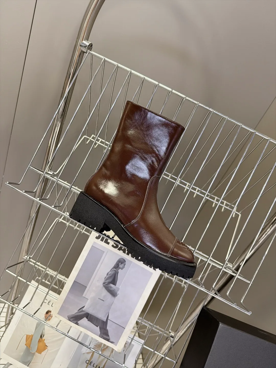 Chanel Cowhide Patent Leather Glossy Round-Toe Ankle Boots in Brown · view 5