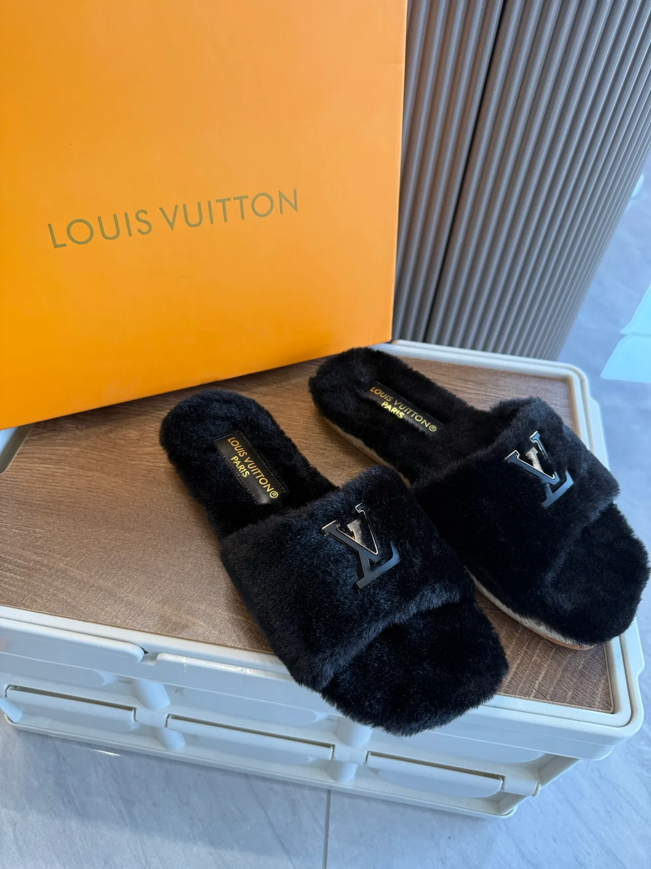 Louis Vuitton Mules in Black / White / Purple · view 7