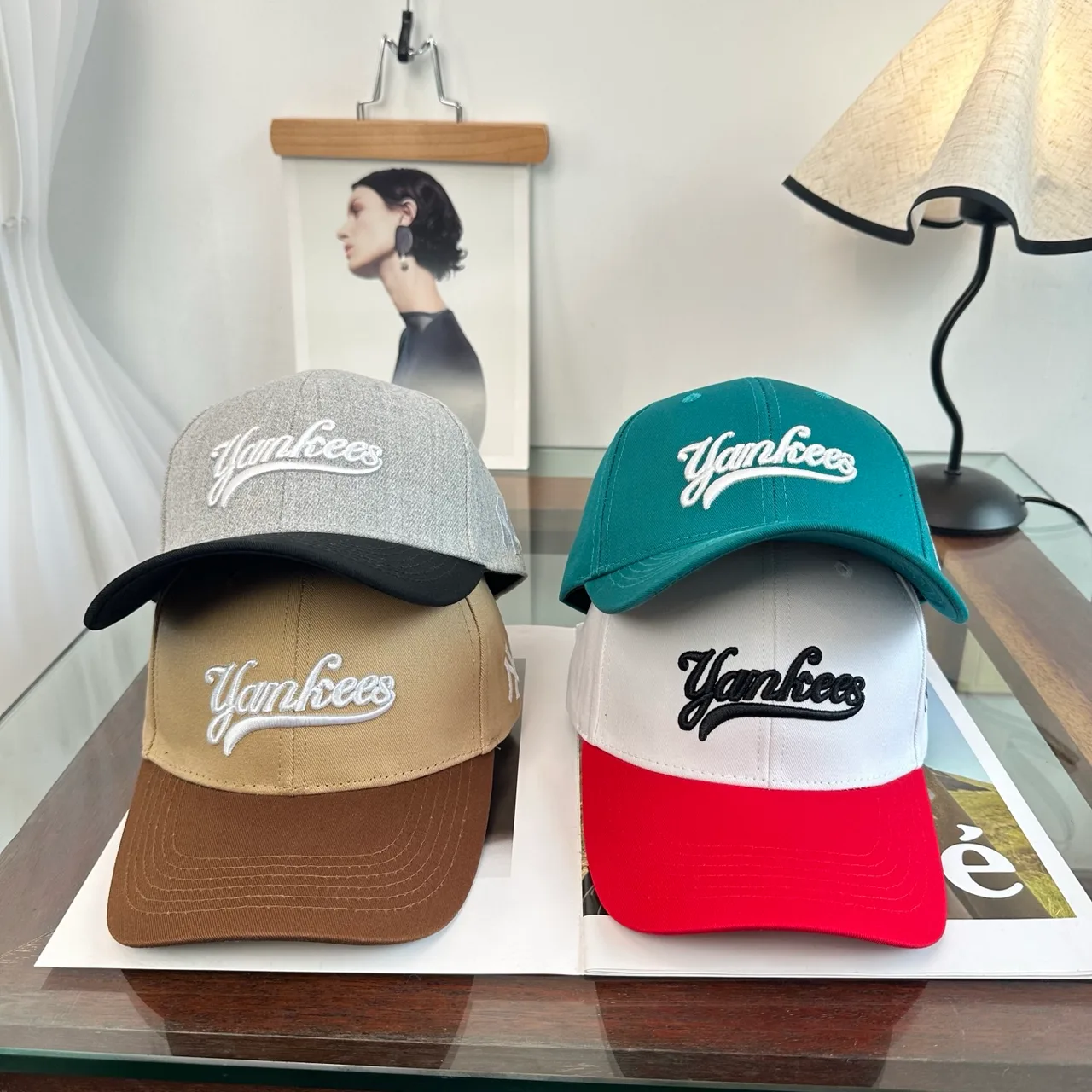 Yankees-Script Colorblock Baseball Cap in Grey & Blue & Brown & White · view 1