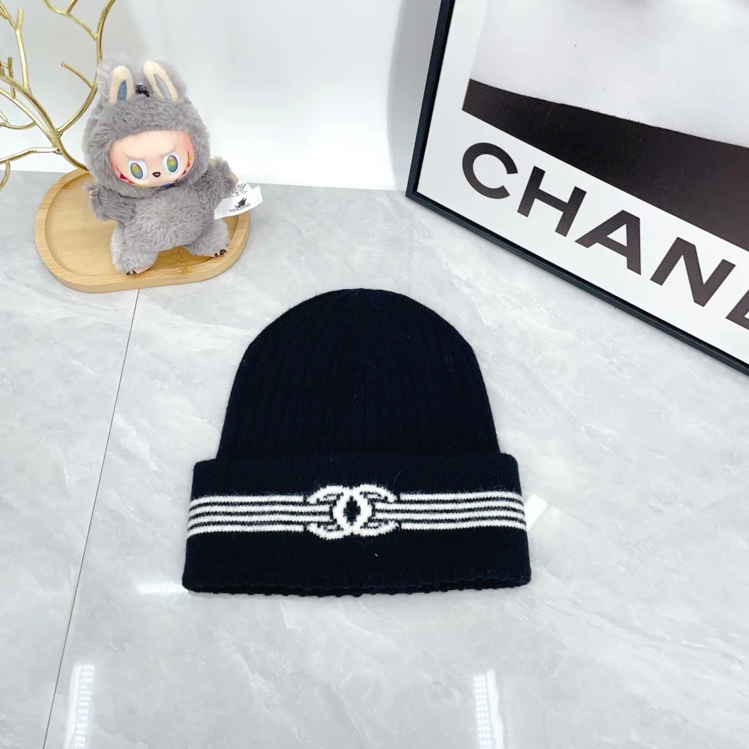 Chanel Ribbed Striped Beanie in Blue · view 5