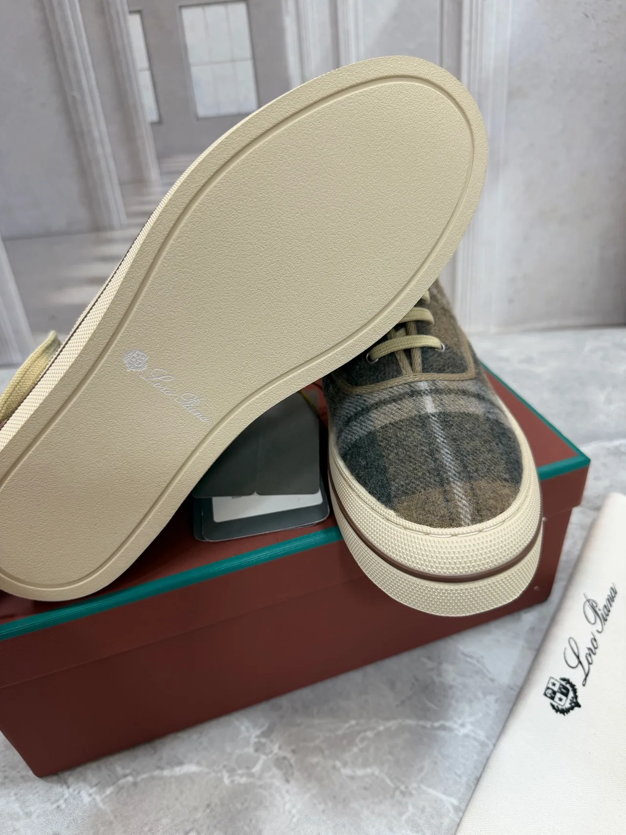 Loro Piana Check Wool-Effect Lace-Up Sneakers in Grey · view 8