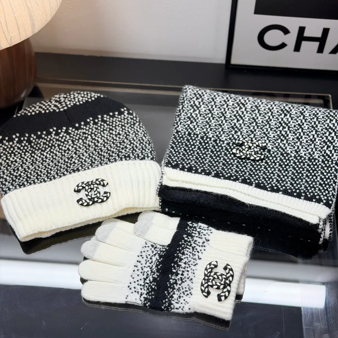 Chanel Hat Scarf and Gloves Set in Black · view 1