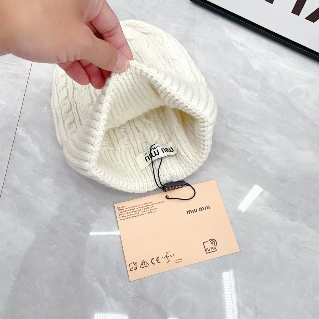 Miu Miu Wool Ribbed Hat Scarf and Gloves Set in White · view 6
