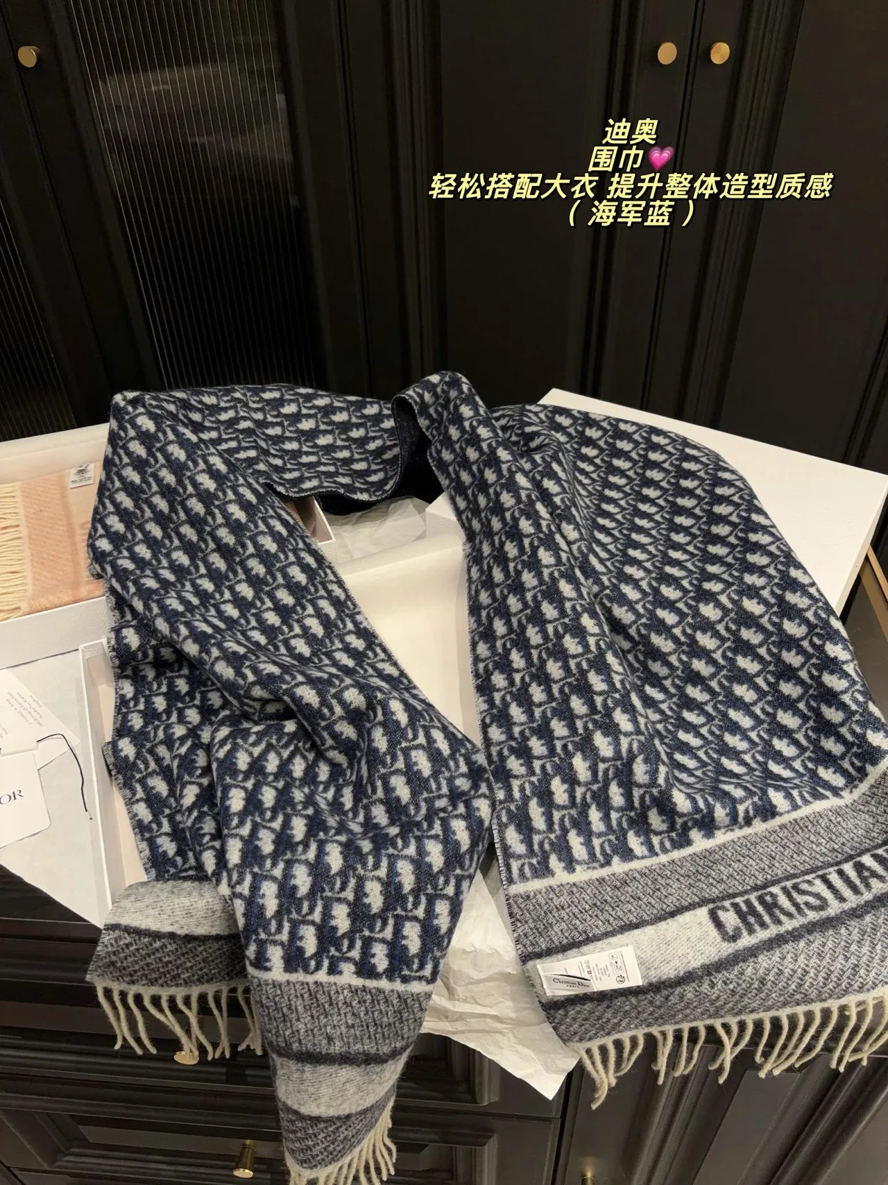 Dior Oblique Fringed Scarf in Pink & Grey & Blue · view 6