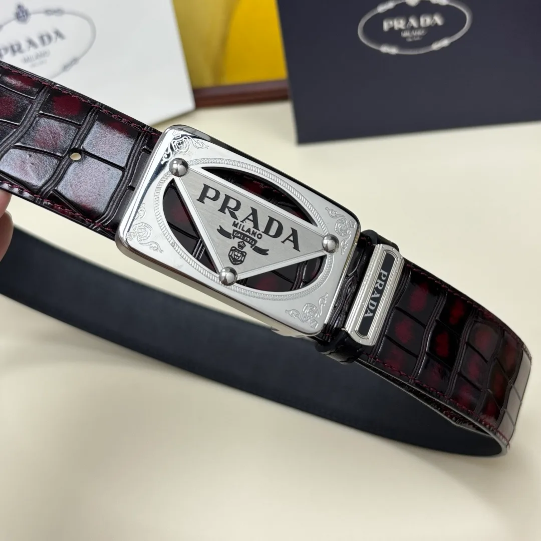 Prada Croc-Effect Belt in Burgundy · view 3