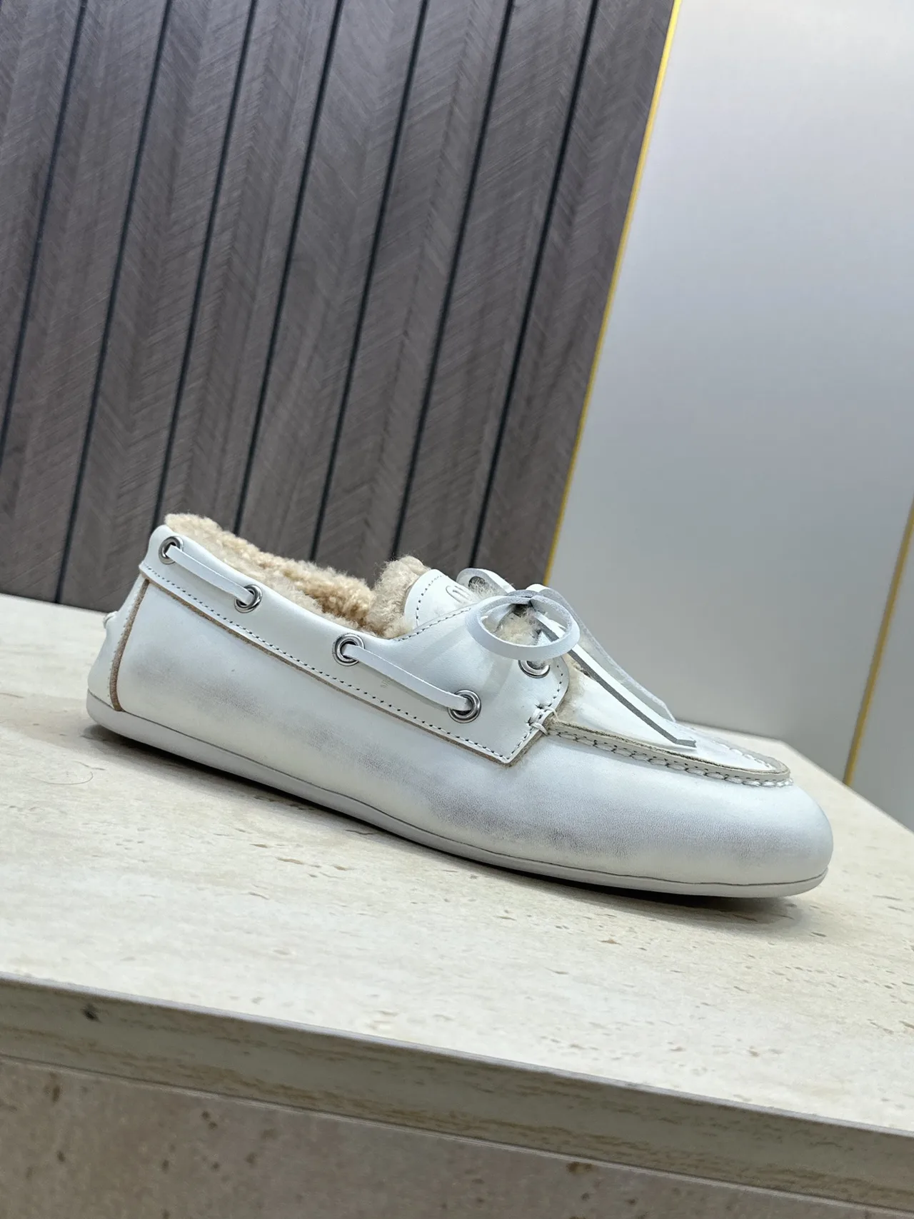 Miu Miu Calfskin Boat Shoes in White · view 6