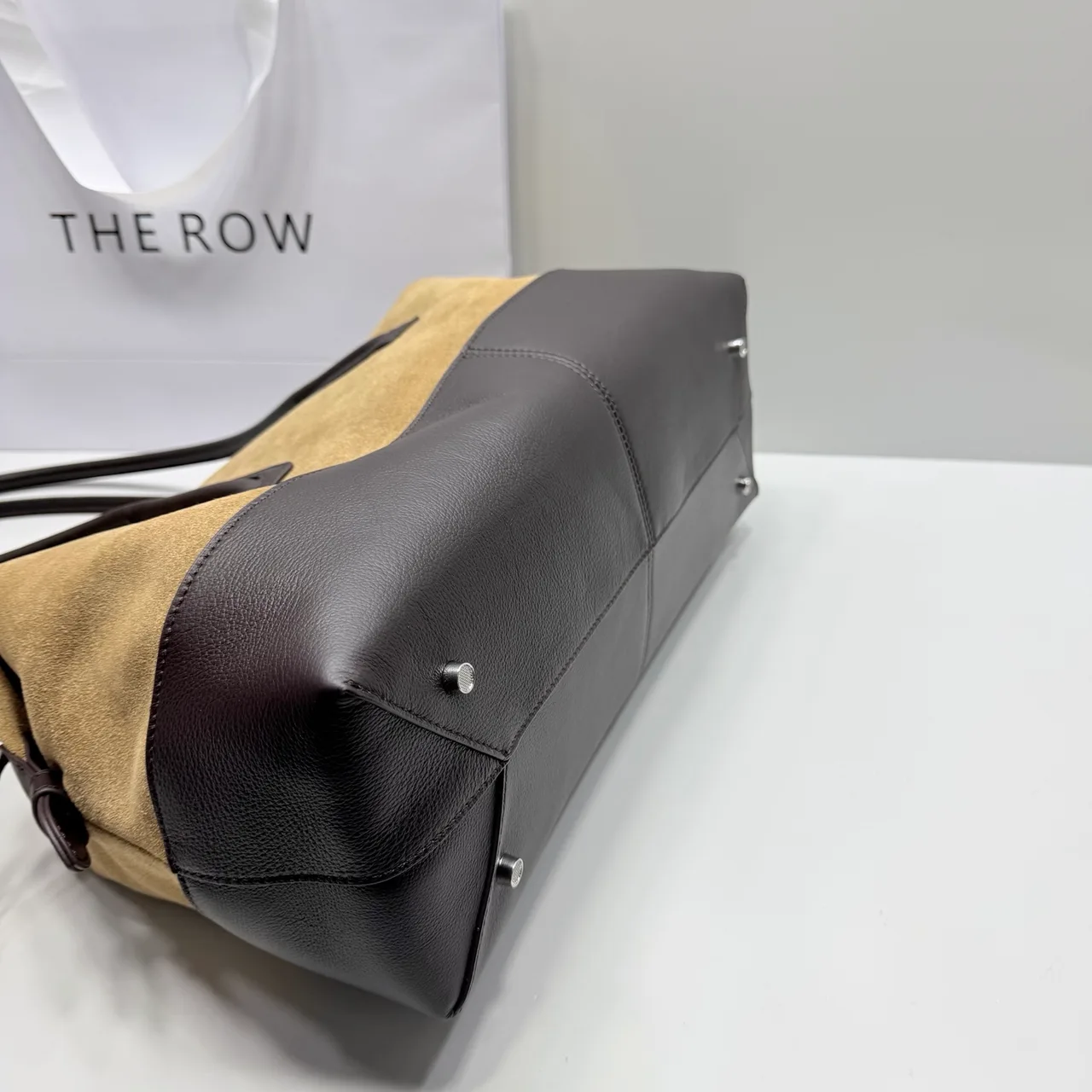 The Row Cowhide Suede Duffel Bag in Beige · view 8