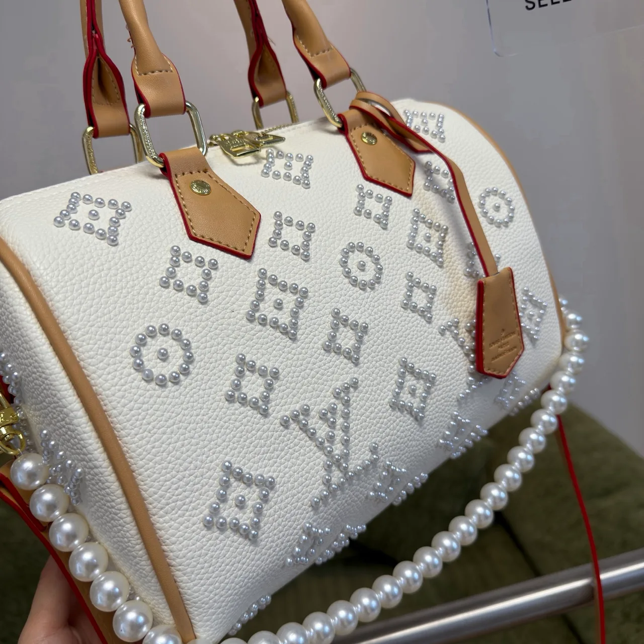 MCM Studded Satchel in White & Red & Black & Brown & Blue & Yellow · view 4