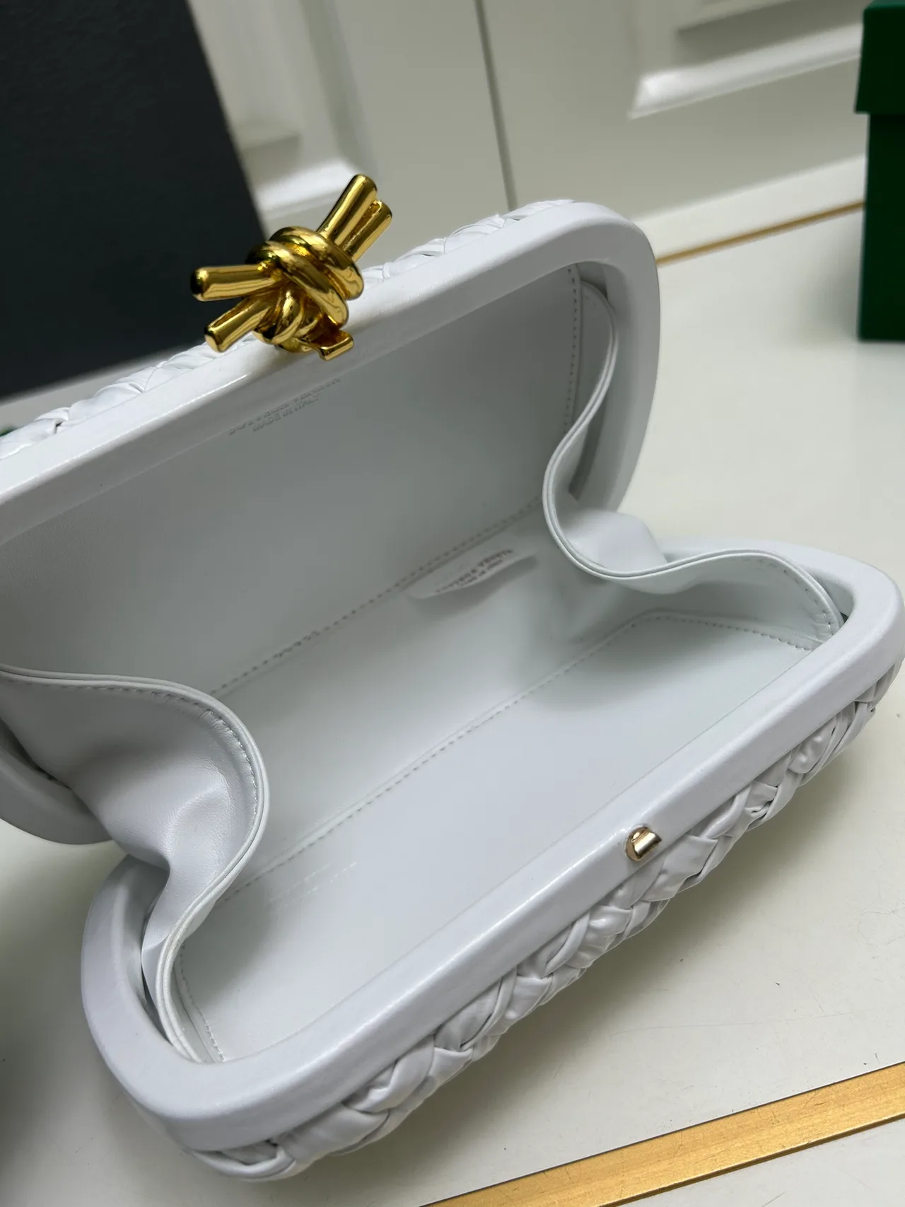 Bottega Veneta Woven Glossy Clutch in White · view 7