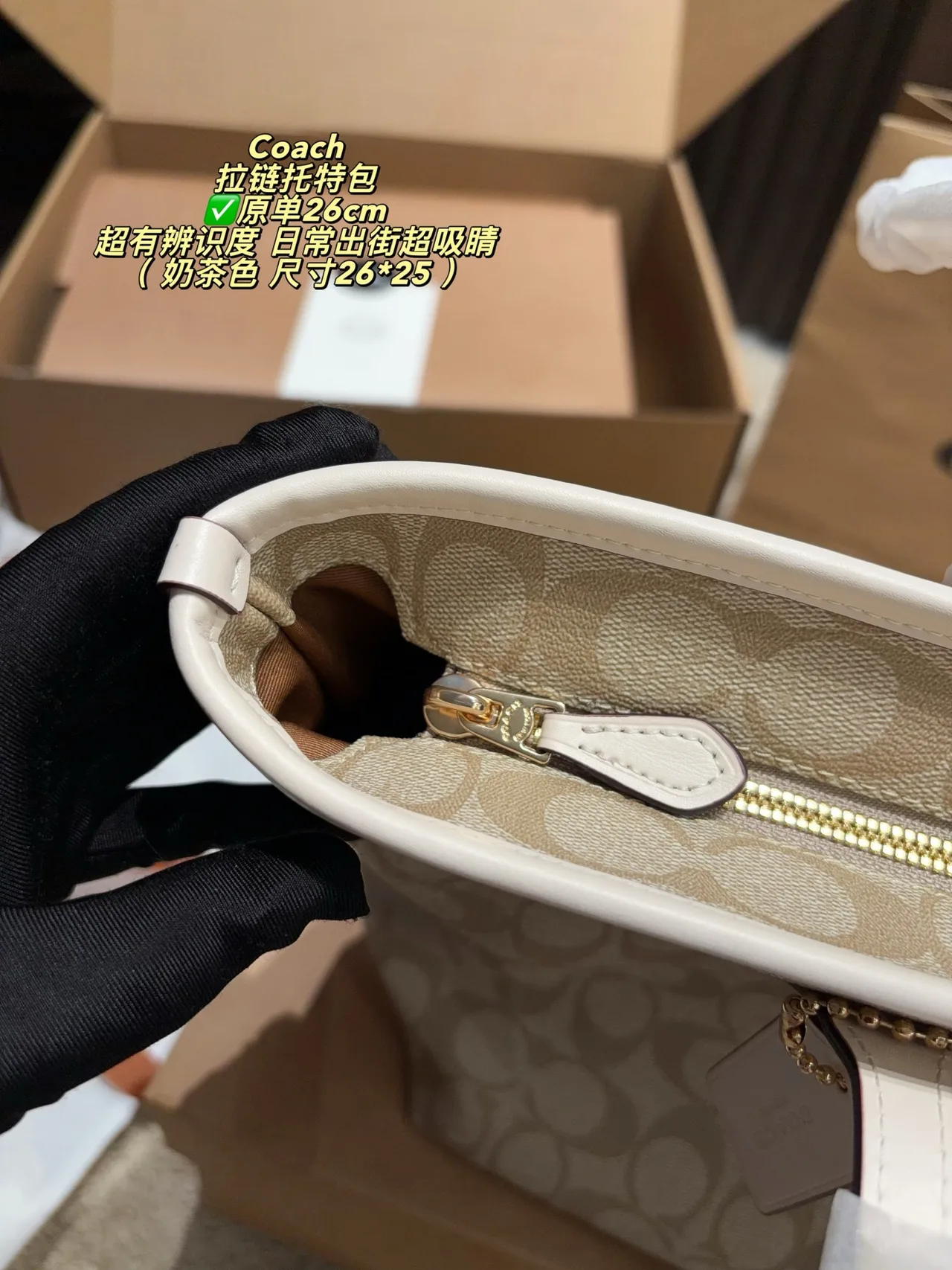 Coach Signature C Zip-Top Tote in Beige · view 8