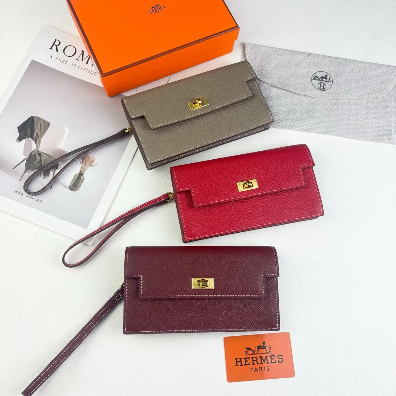 Hermes Wristlet Wallet in Blue & Pink & Grey & Green & Red & Burgundy · view 3