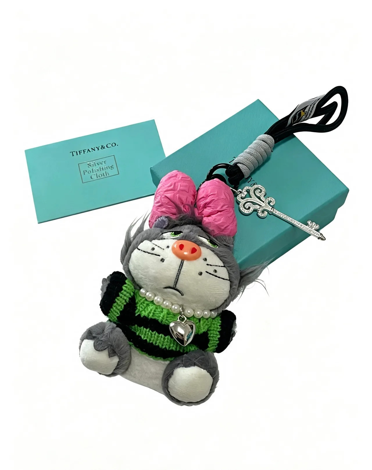 Tiffany & Co. Striped Plush Bag Charm in Grey · view 1