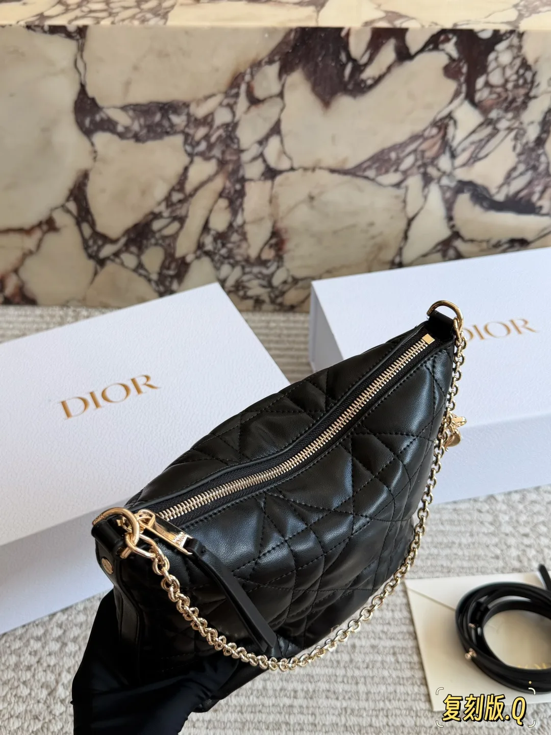 Dior Quilted Glossy Hobo Bag in Black · view 2