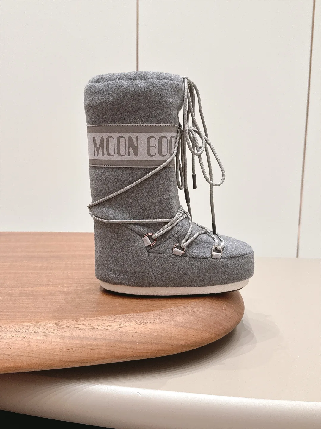 Moon Boot Ribbed Lace-Up Boots in Grey · view 5