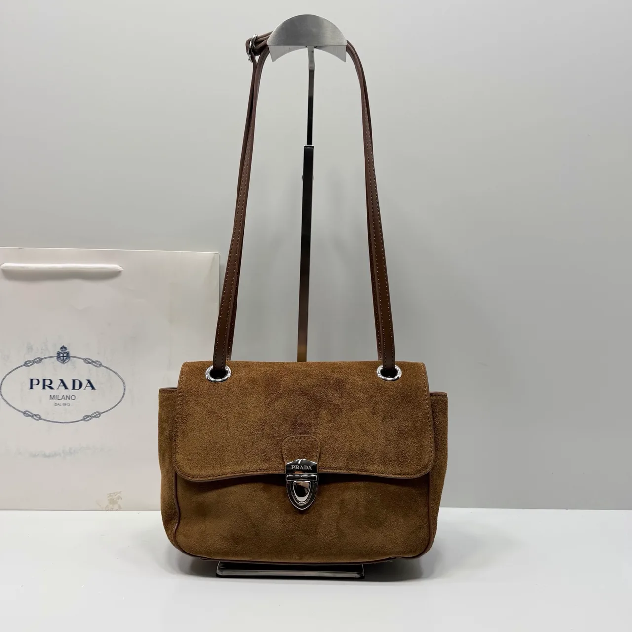 Prada Suede Flap Shoulder Bag in Brown · view 1