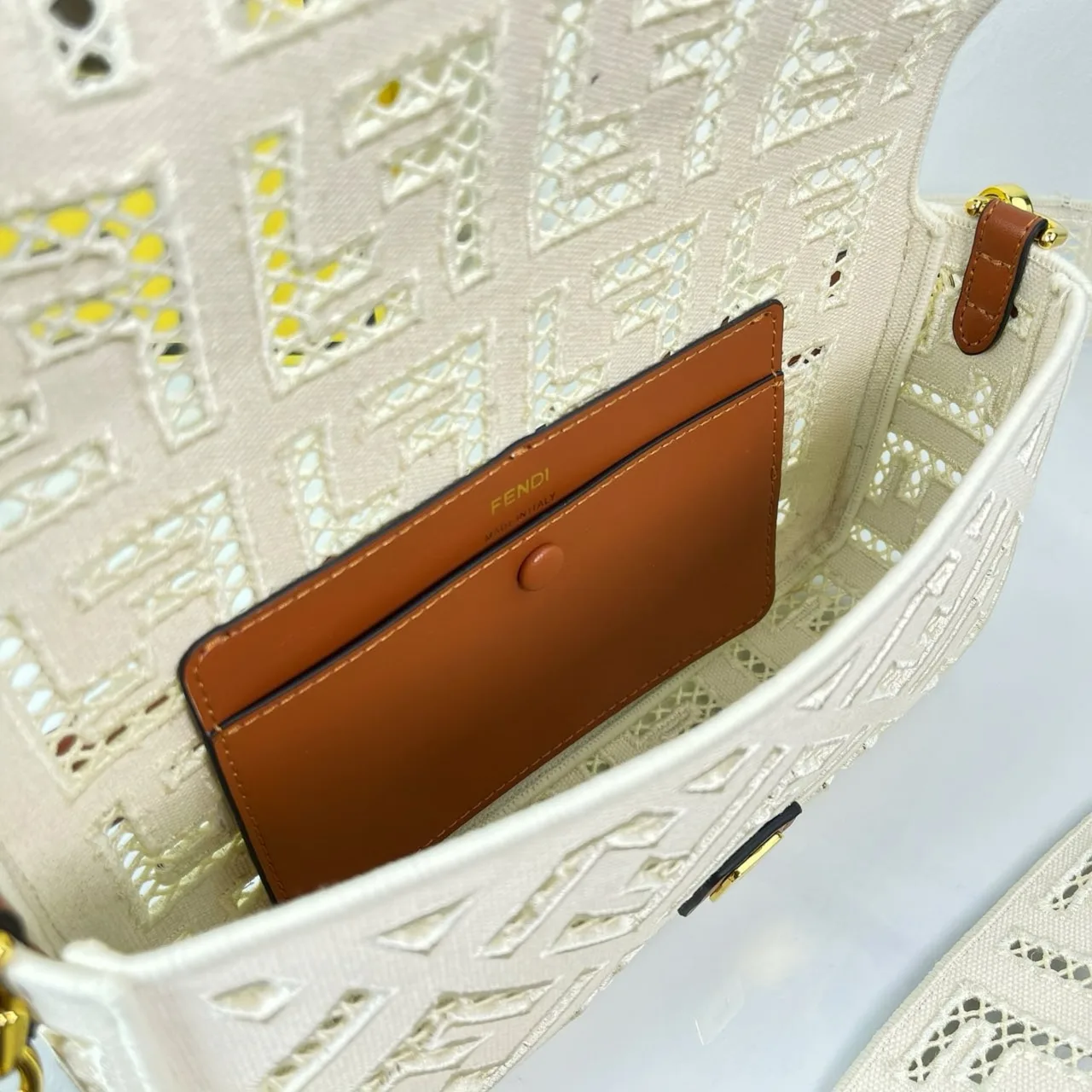 Fendi Canvas Cutout FF-Pattern Flap Shoulder Bag in White · view 8