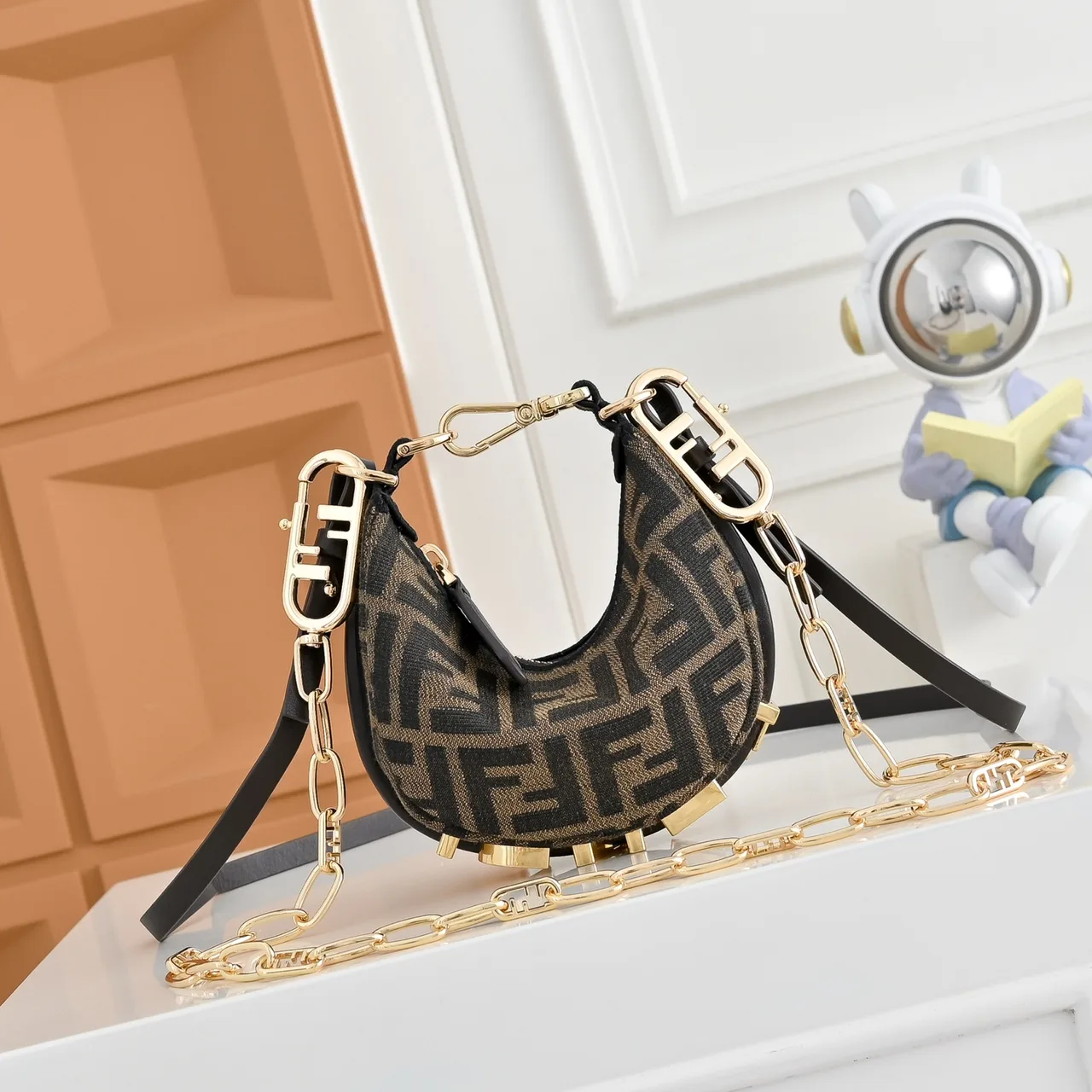 Fendi Embroidered Hobo Bag in Brown · view 1