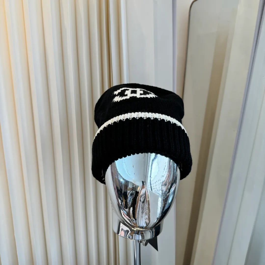 Chanel Ribbed Striped Beanie in Black · view 3