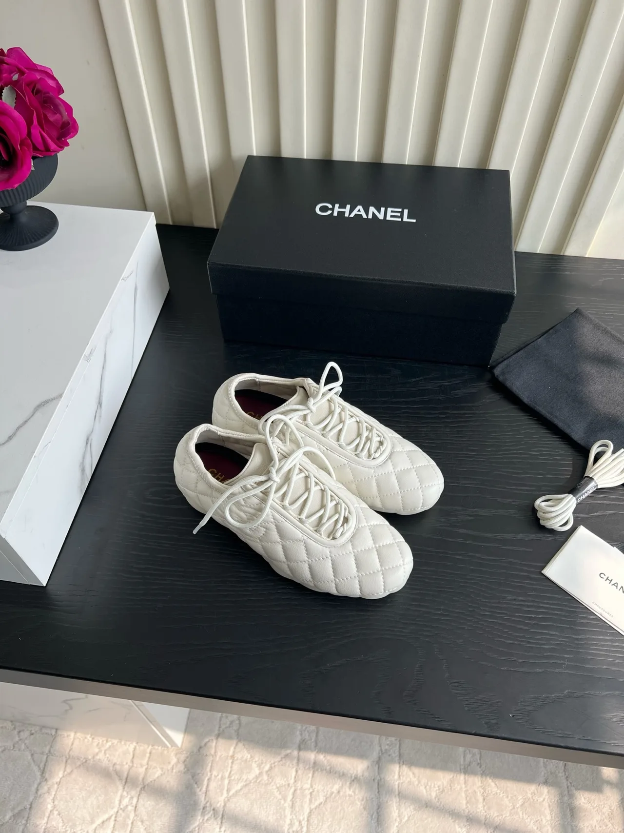 Chanel Sheepskin Quilted Sneakers in White · view 2