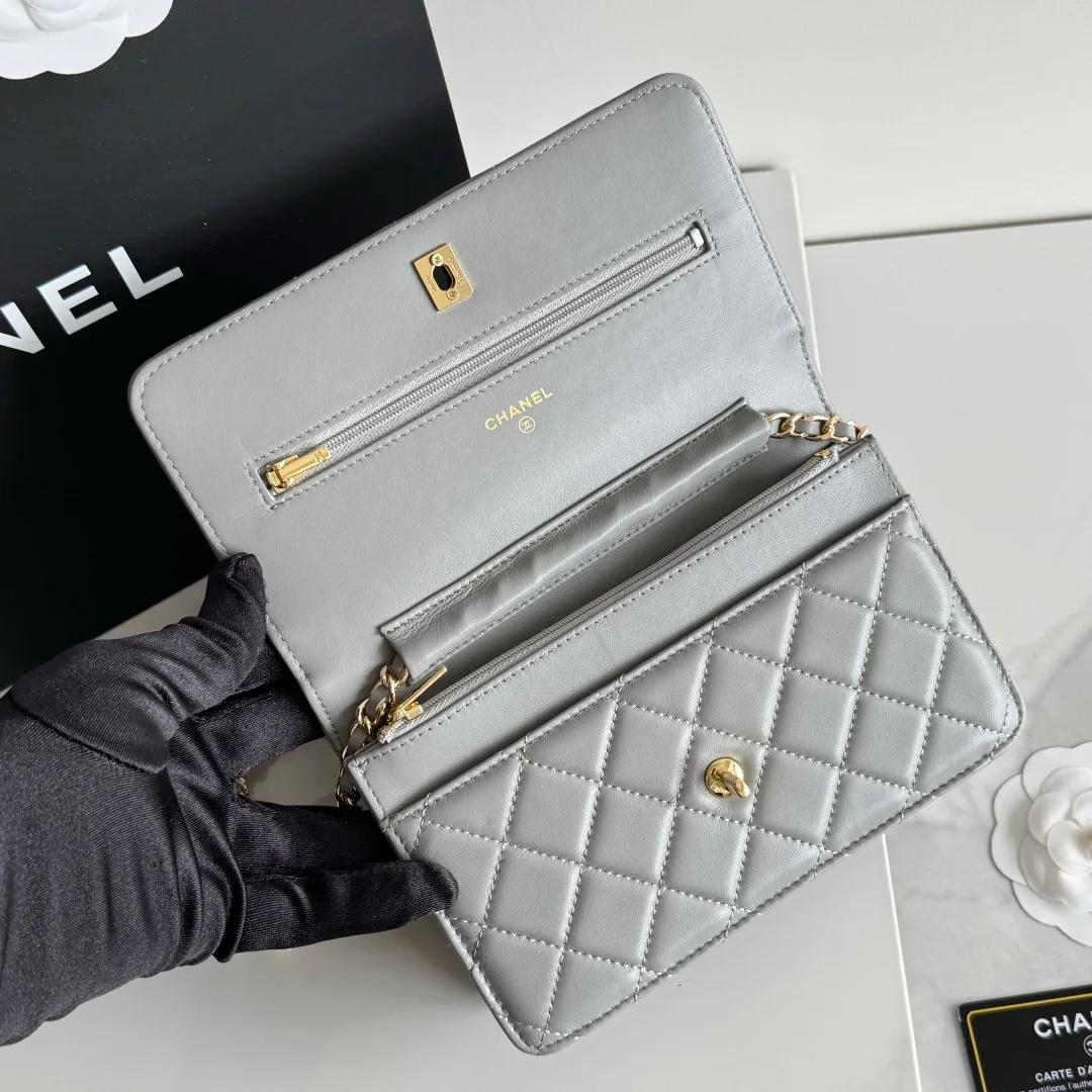 Chanel Calfskin Quilted Clutch in Grey · view 7