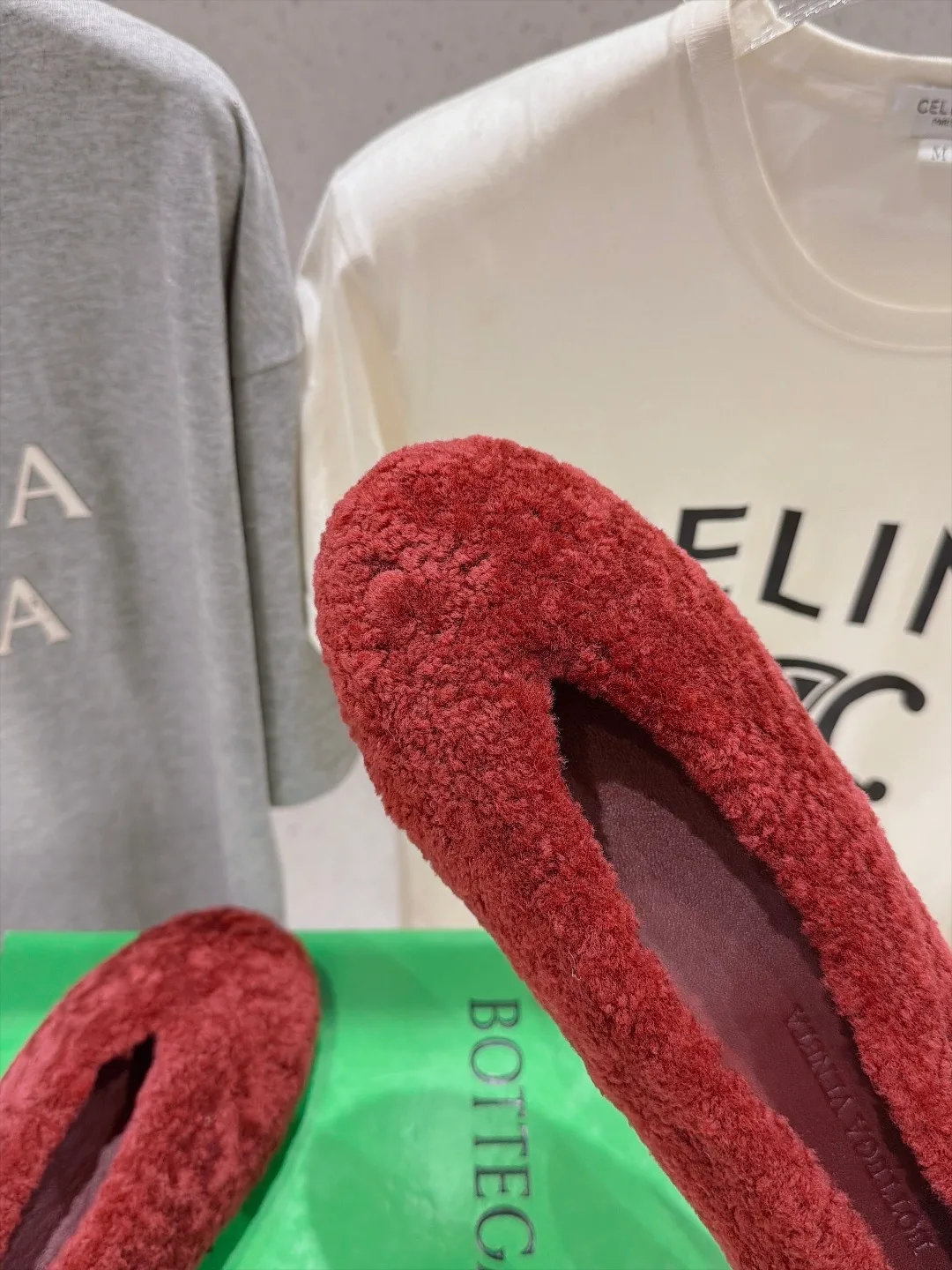 Fuzzy Slip-On Flats in Red · view 7