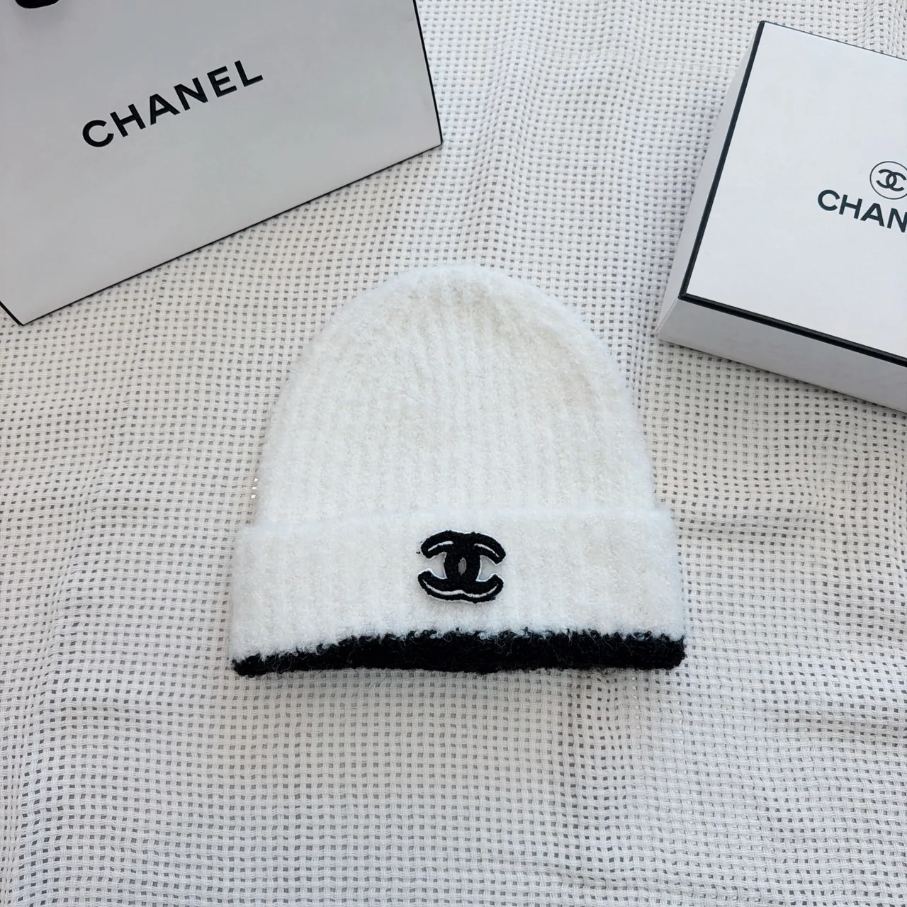 Chanel Beanie in White & Black · view 1