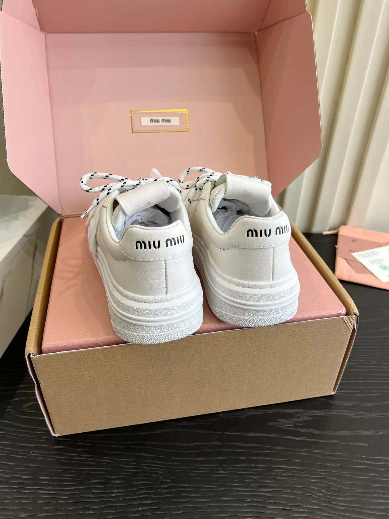 Miu Miu Cowhide Denim Smooth Sneakers in White · view 5