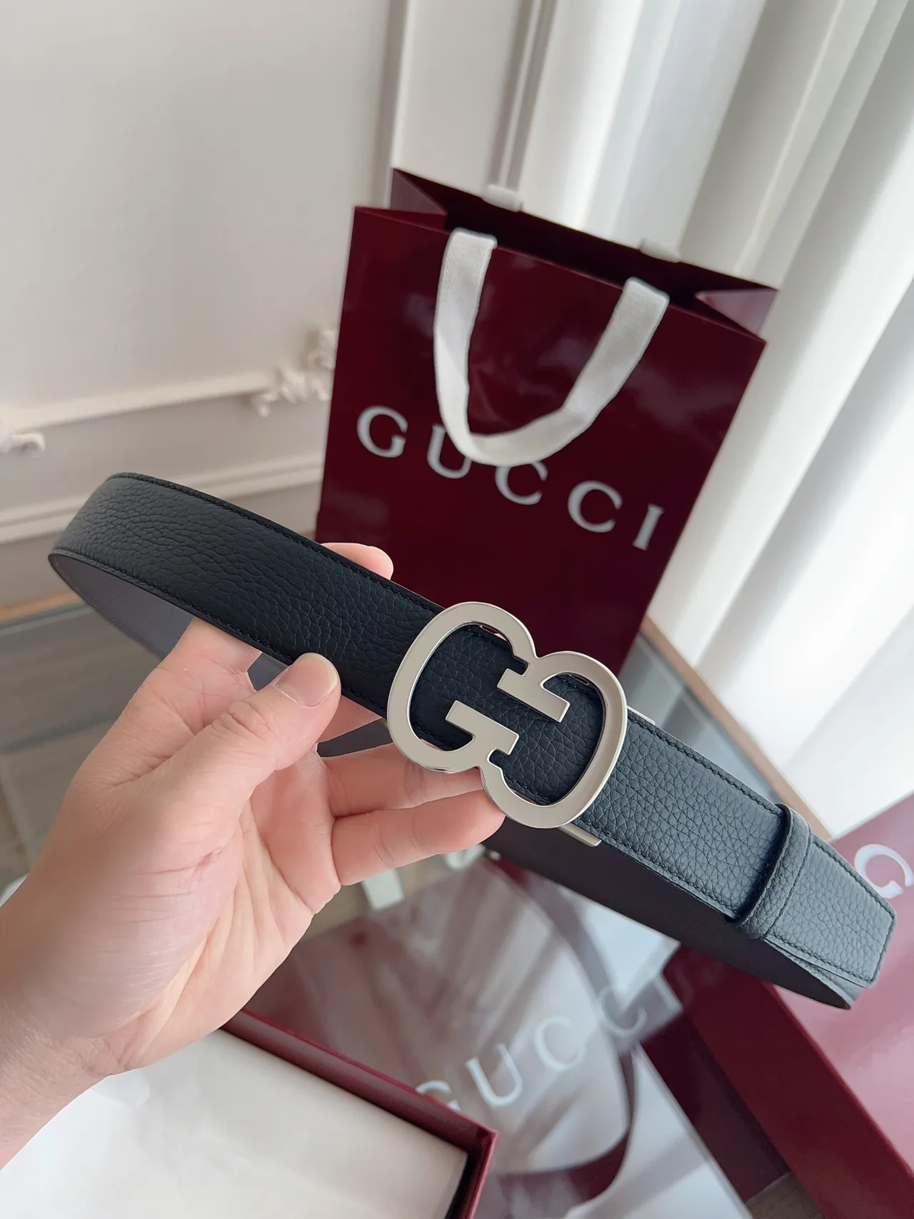 Gucci Cowhide GG Automatic Belt in Grey · view 5