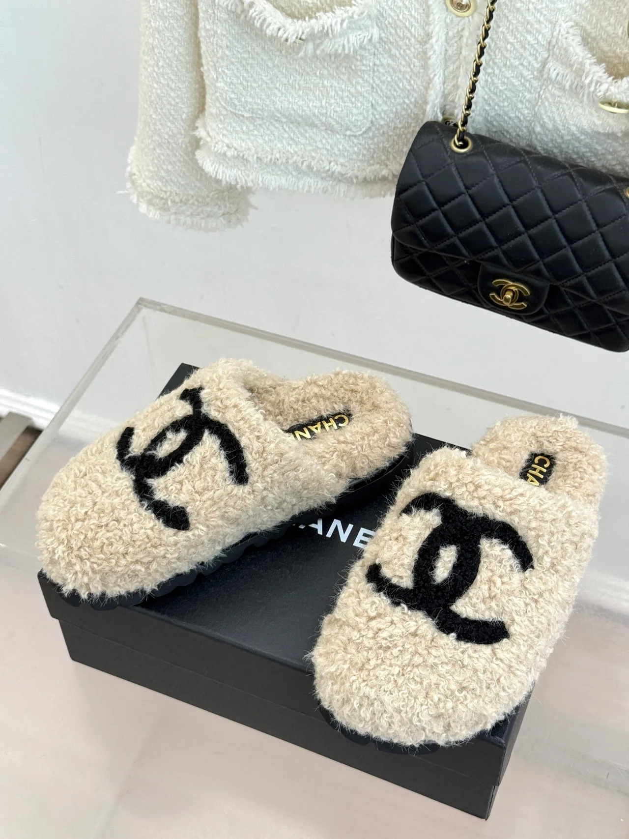 Chanel Denim Slippers in Cream · view 2