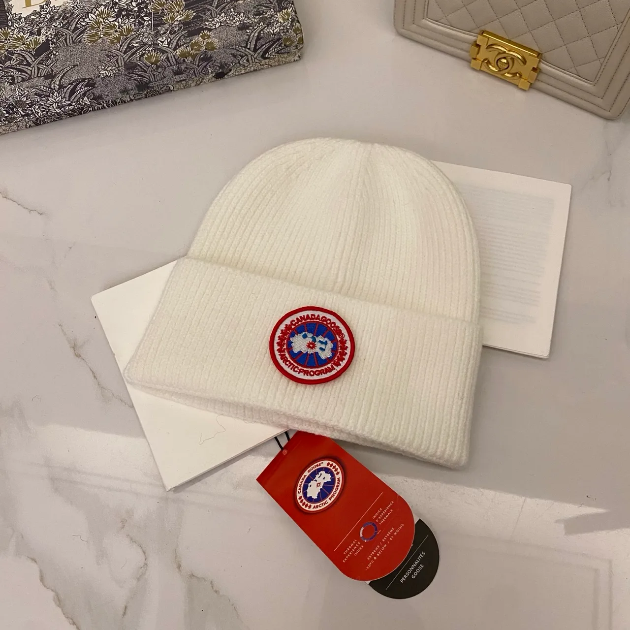 Canada Goose Ribbed beanie in Blue & White & Red & Grey & Black & Cream & Pink & Yellow & Orange & Brown · view 2
