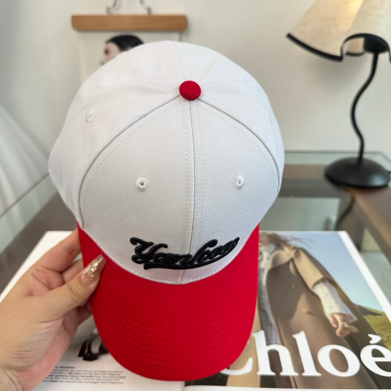 Yankees-Script Colorblock Baseball Cap in Grey & Blue & Brown & White · view 6