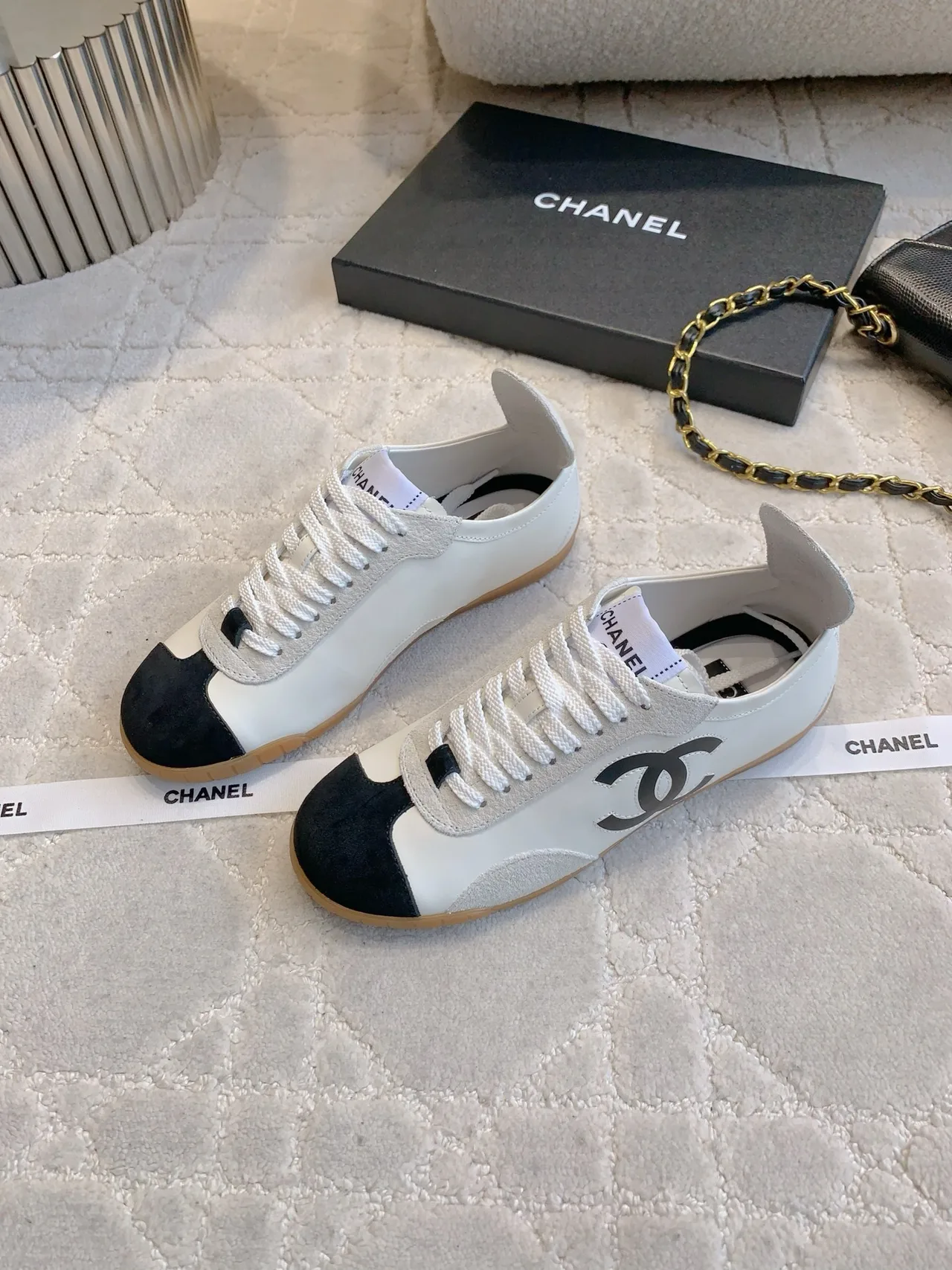 Chanel Calfskin Sneakers in White · view 3