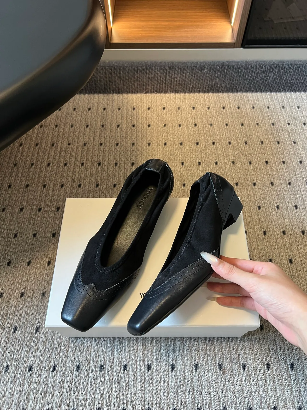 Saint Laurent Matte Square-Toe Shoes in Black · view 3
