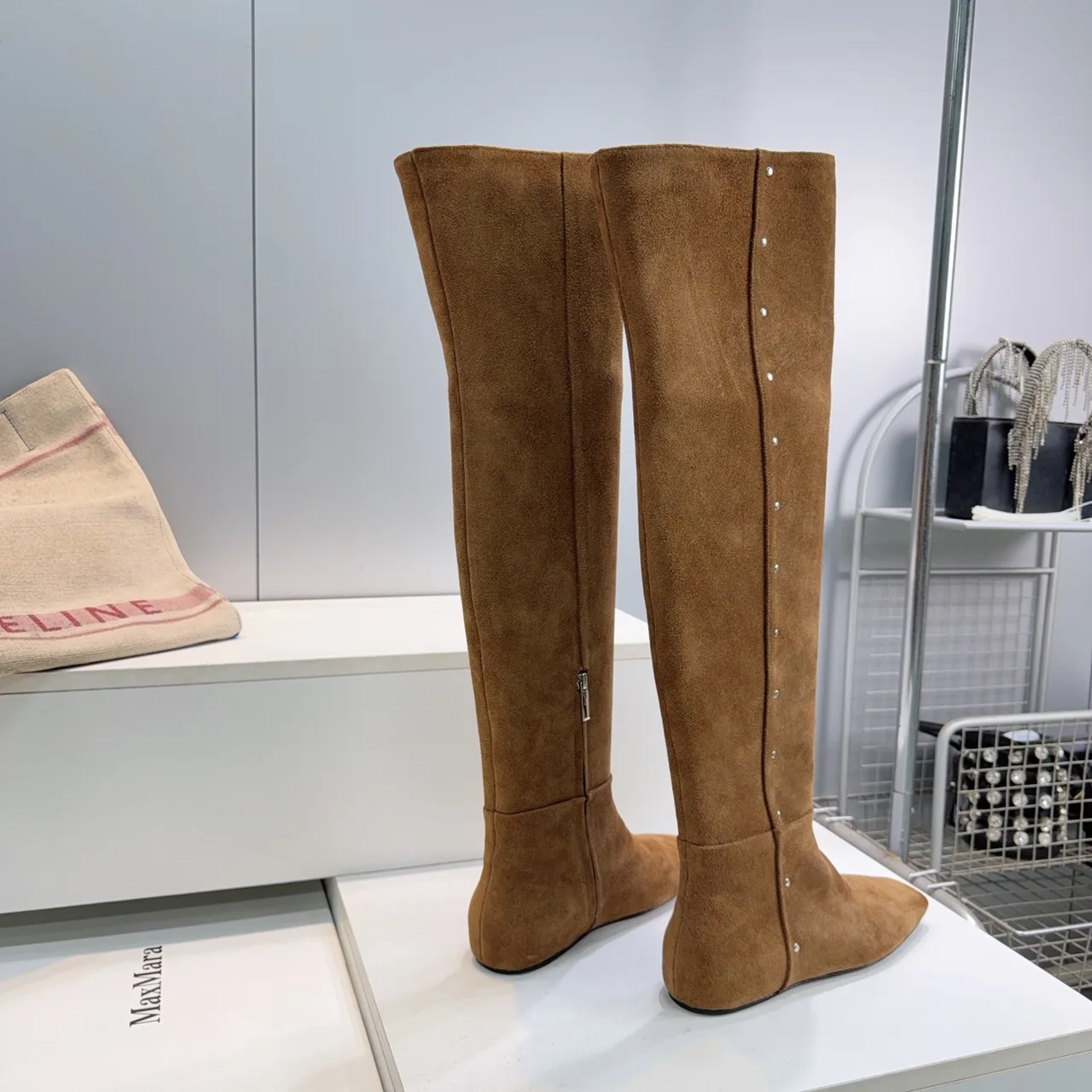 Max Mara Matte Suede-Look Knee-High Boots in Brown · view 3
