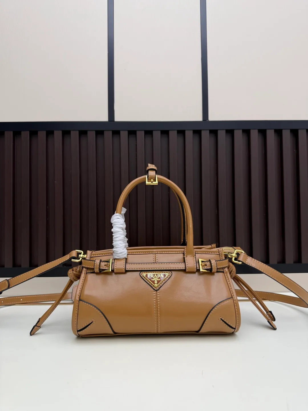 Prada Calfskin Top-Handle Bag in Tan · view 1