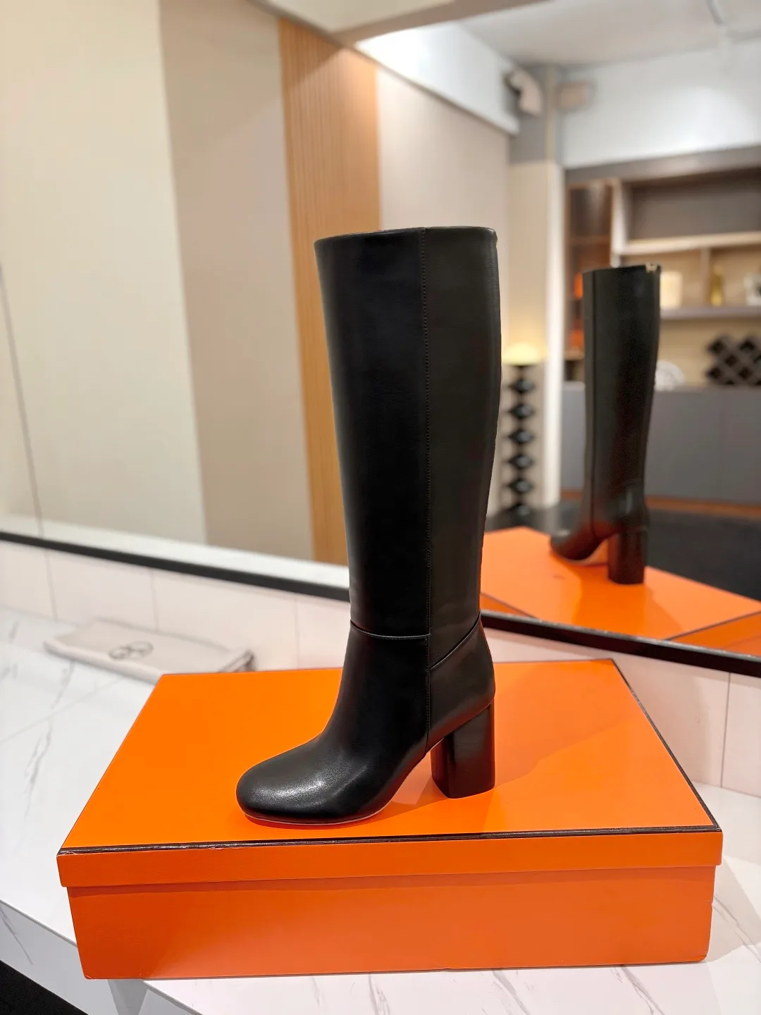 Hermes Cowhide Knee-High Boots in Black · view 4