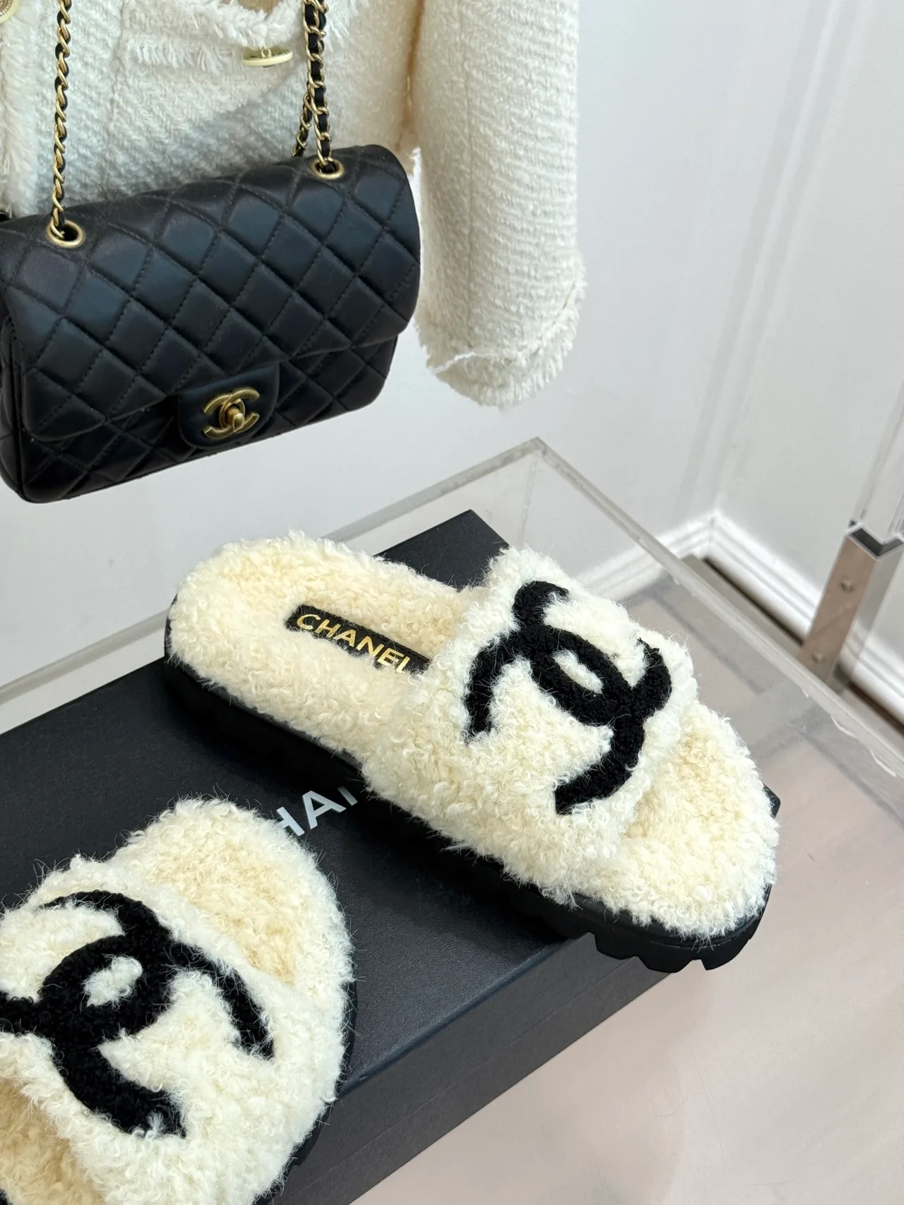 Chanel Denim Slippers in Cream · view 5
