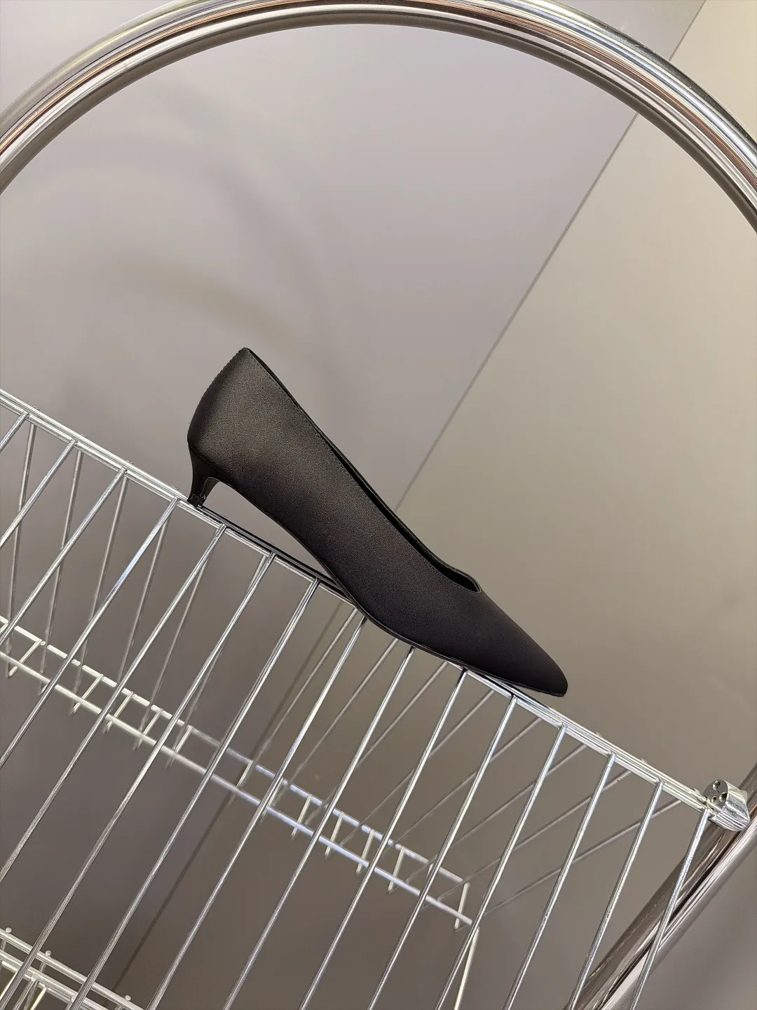 Celine Lambskin Matte Pointed-Toe Kitten Heel Pumps in Black · view 5