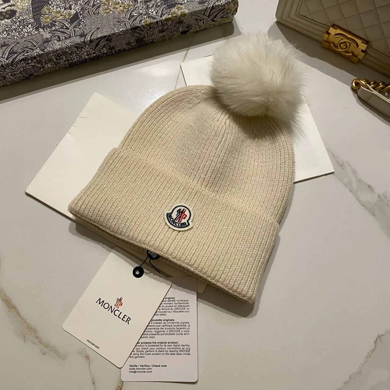 Moncler Pom Beanie in Red & Blue & Orange & Yellow & Pink & Burgundy & Brown & Grey & Black & White & Beige · view 7