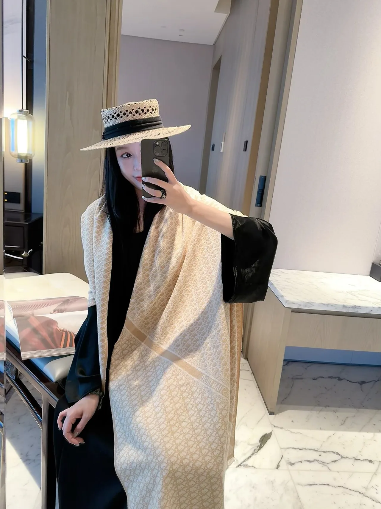 Dior CD pattern fringed scarf in Beige & Black · view 3